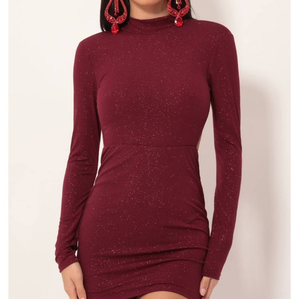 Lucy In The Sky Sparkling Burgundy Open Back Dress